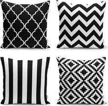 Afbeelding in Gallery-weergave laden, Zethome - Kussenhoes Kerstpatroon - Set 4 Pieces - Kussenhoezen - Dubbelzijdig bedrukt - Soft Touch - Geometrische Vormen - Zwart Witte