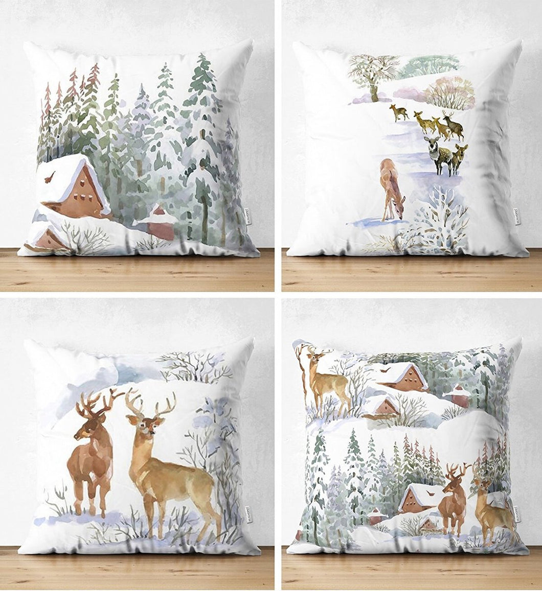 Zethome - Kussenhoes Kerstpatroon - 43x43 cm - Set 4 Pieces - Kussenhoezen - Dubbelzijdig bedrukt - Soft Touch - Christmas