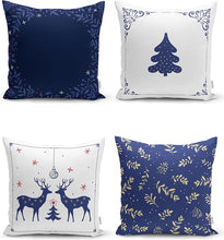 Afbeelding in Gallery-weergave laden, Zethome - Kussenhoes Kerstpatroon - Set 4 Pieces - Kussenhoezen - Dubbelzijdig bedrukt - Soft Touch - -Blauw - Christmas
