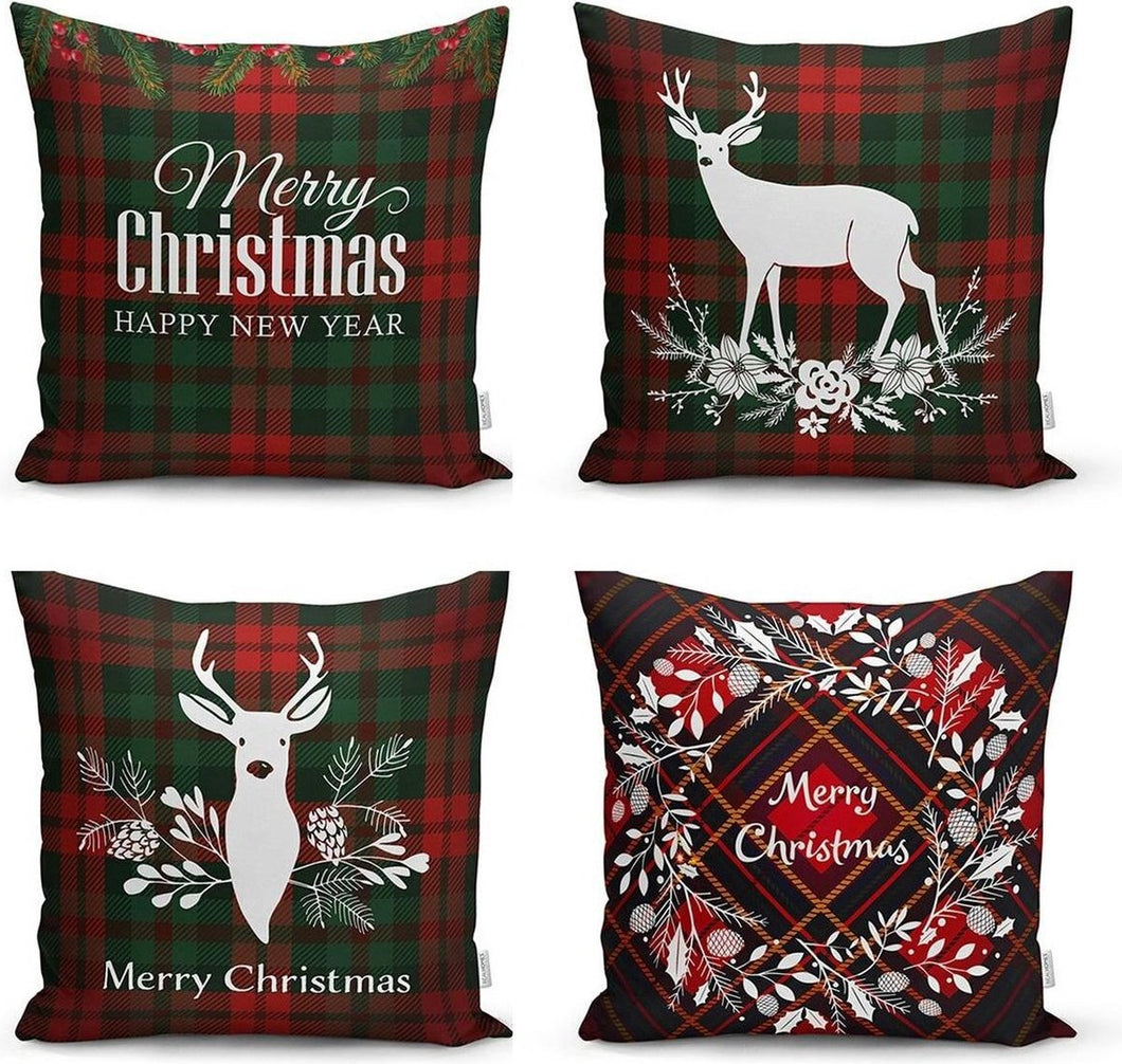 Zethome - Kussenhoes Kerstpatroon - Set 4 Pieces - Kussenhoezen - Dubbelzijdig bedrukt - Soft Touch - Christmas