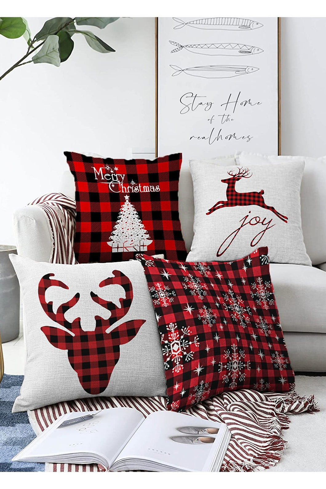 Zethome - Kussenhoes Kerstpatroon - Set 4 Pieces - Kussenhoezen - Dubbelzijdig bedrukt - Soft Touch - Christmas