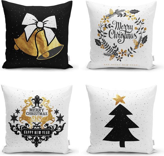 Zethome - Kussenhoes Kerstpatroon - Set 4 Pieces - Kussenhoezen - Dubbelzijdig bedrukt - Soft Touch - Christmas